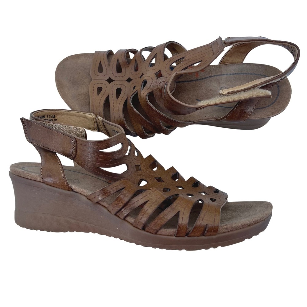Baretraps Tammi Brown Wedge Sandals Strappy Laser Cut Comfort Womens 7.5 M